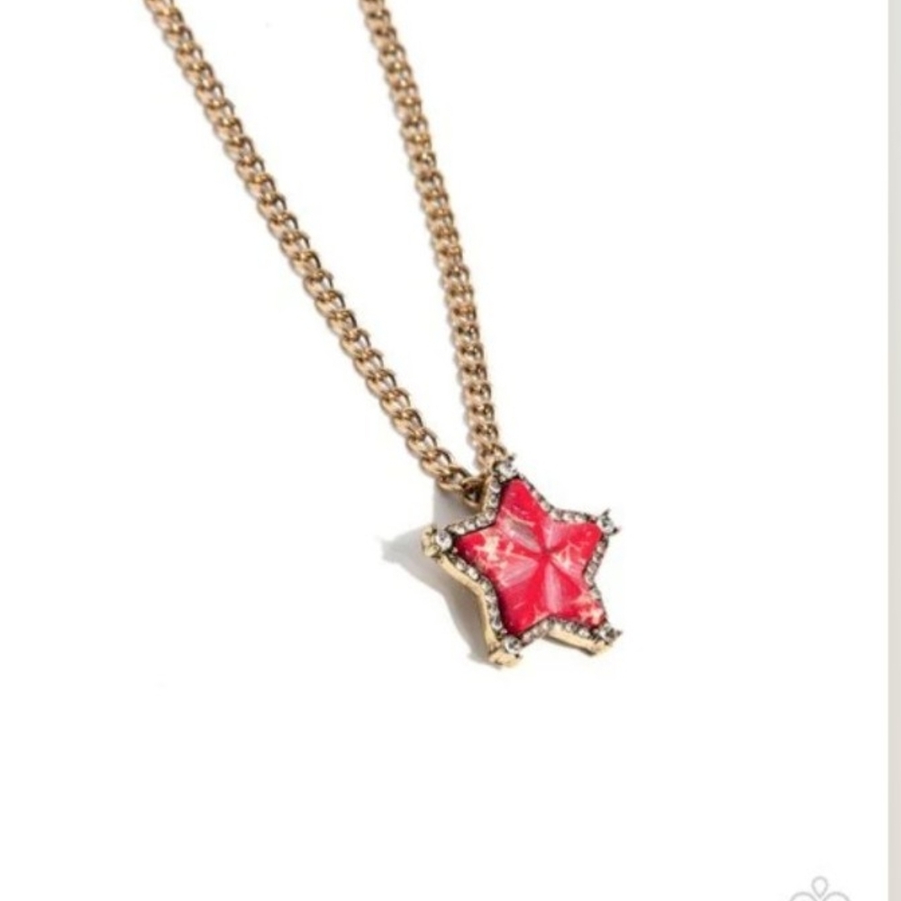 Paparazzi Gold Necklace with Red Star Pendant Lone Star Story Fashion Jewelry